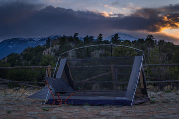 A-Frame Stargazing Camping Tent at Dawn in Rocky Mountains