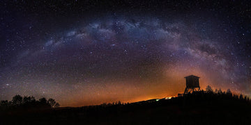 Picture of Milky Way galaxy and Ridgeline with a forest fire spotter station Sky View Tents stargazing tents.